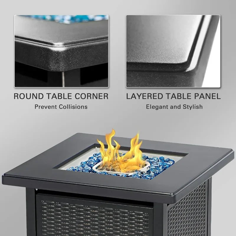 28 Inch Propane Fire Pit Rattan & Wicker-Look with Blue Fire Glass