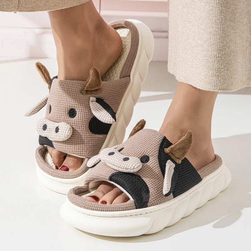 Warm Cow Furry Slippers Plush Lined