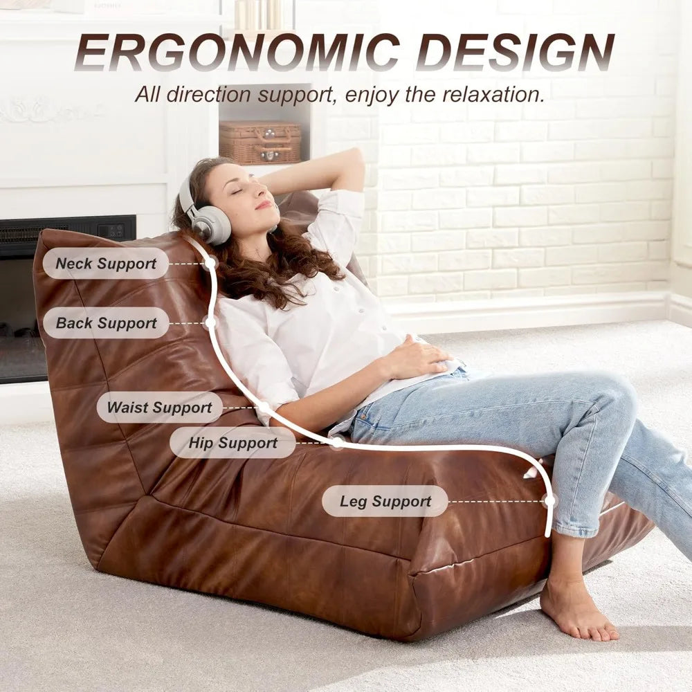 Giant Bean Bag Sofa Memory Foam Faux Leather