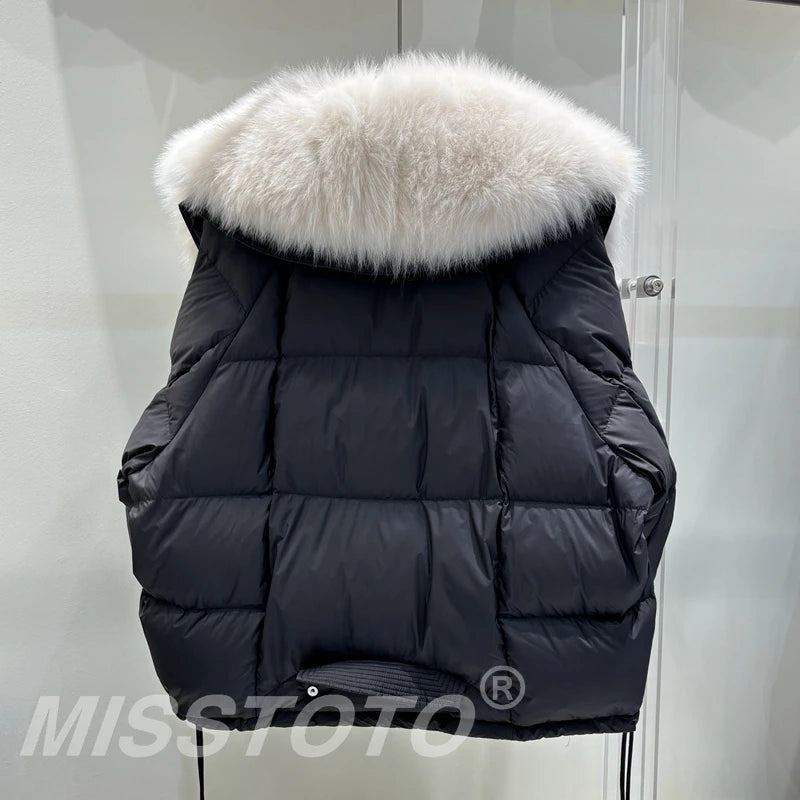 Natural Big Fox Fur Collar Puffer Coat