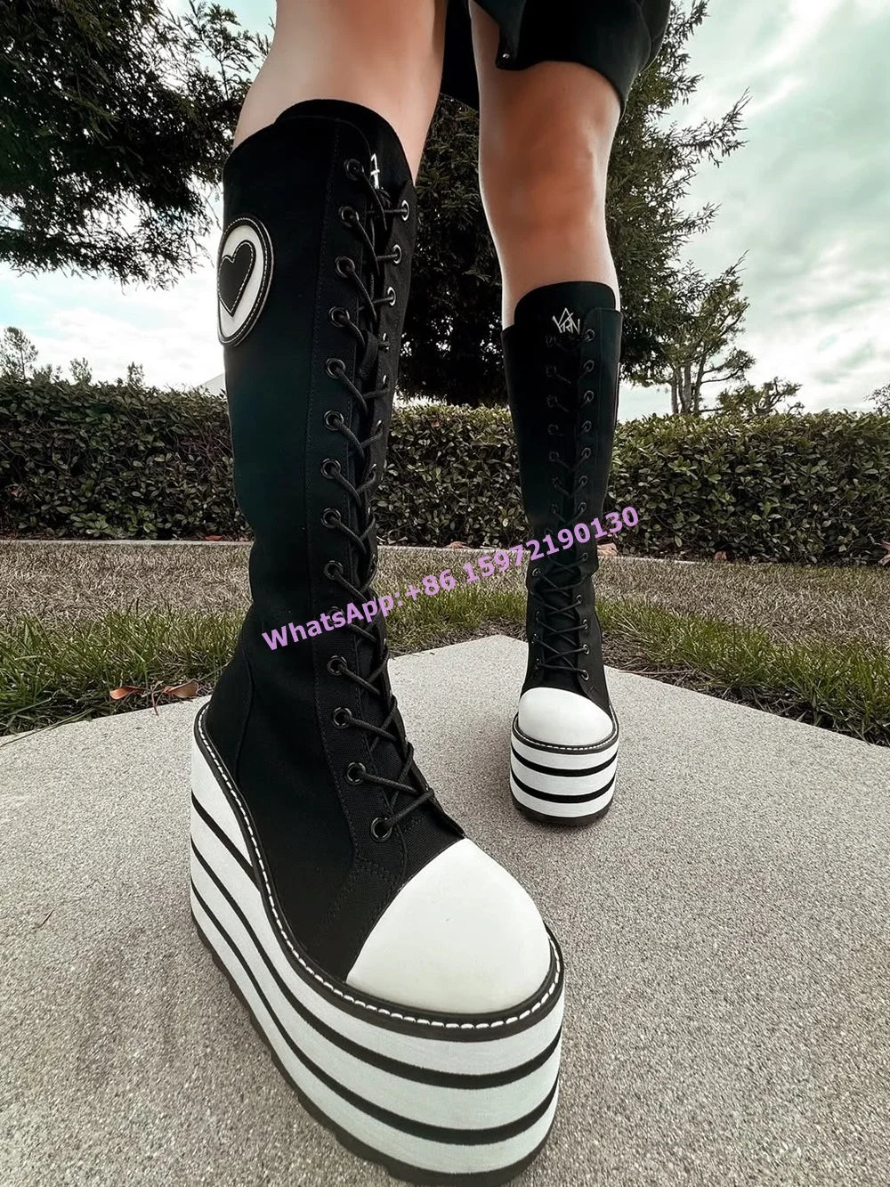 Platform Knee High Boots Thick Soled Round Toe