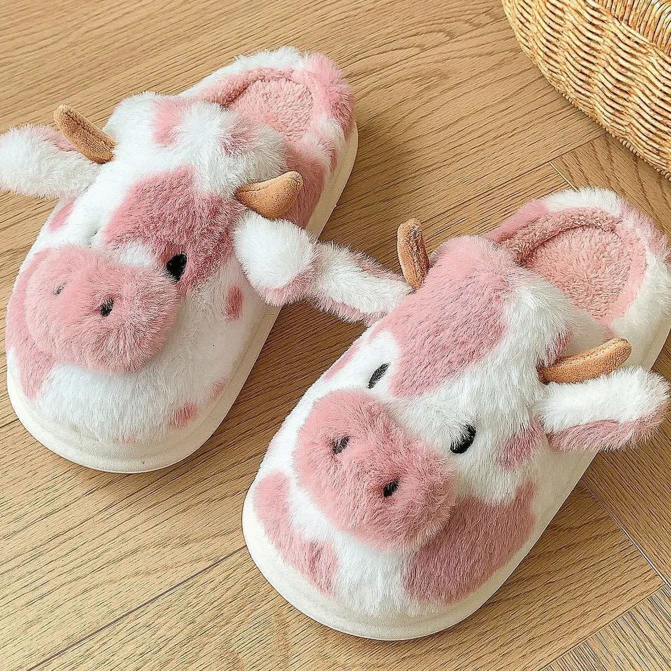 Warm Cow Furry Slippers Plush Lined