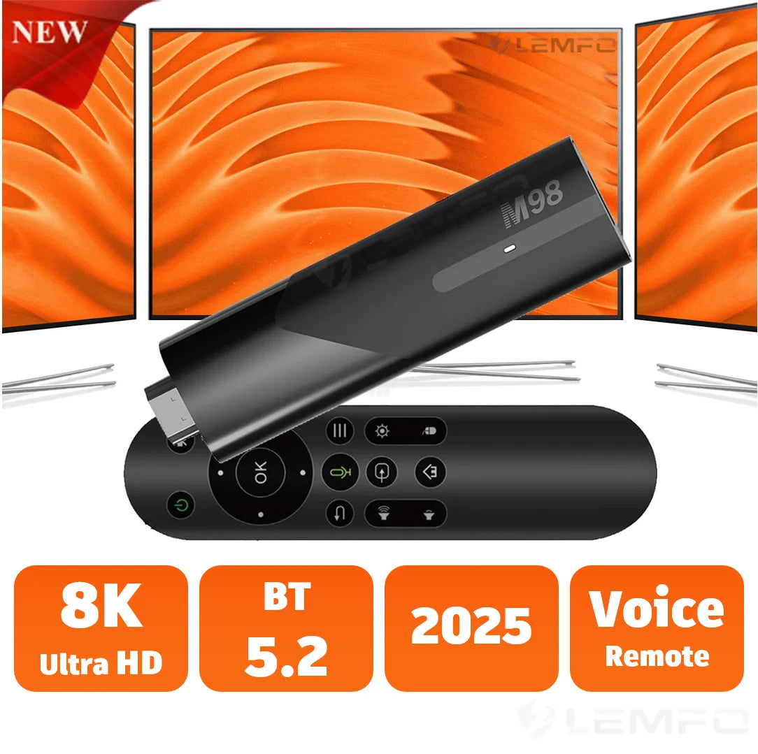 New Smart TV Stick 8K BT5.2 Wifi 6 Quad Core Cortex A53 Voice Assist