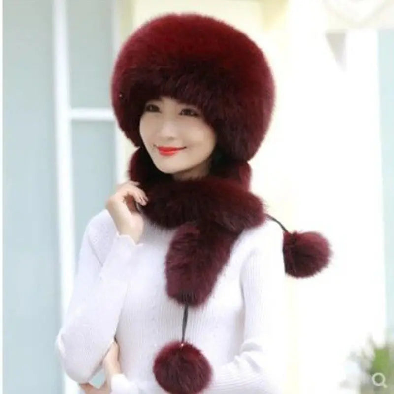 Fluffy Hat Women's Hooded Scarf Imitation Fur Fox