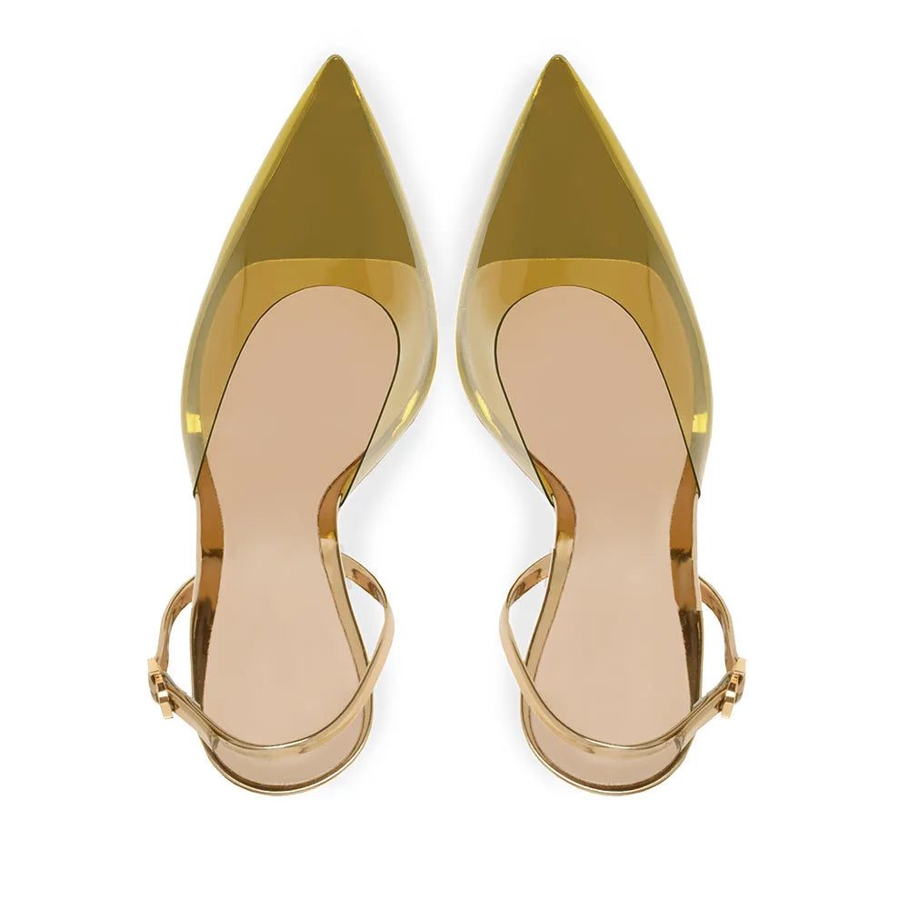 Gold Clear PVC Slingbacks Pumps