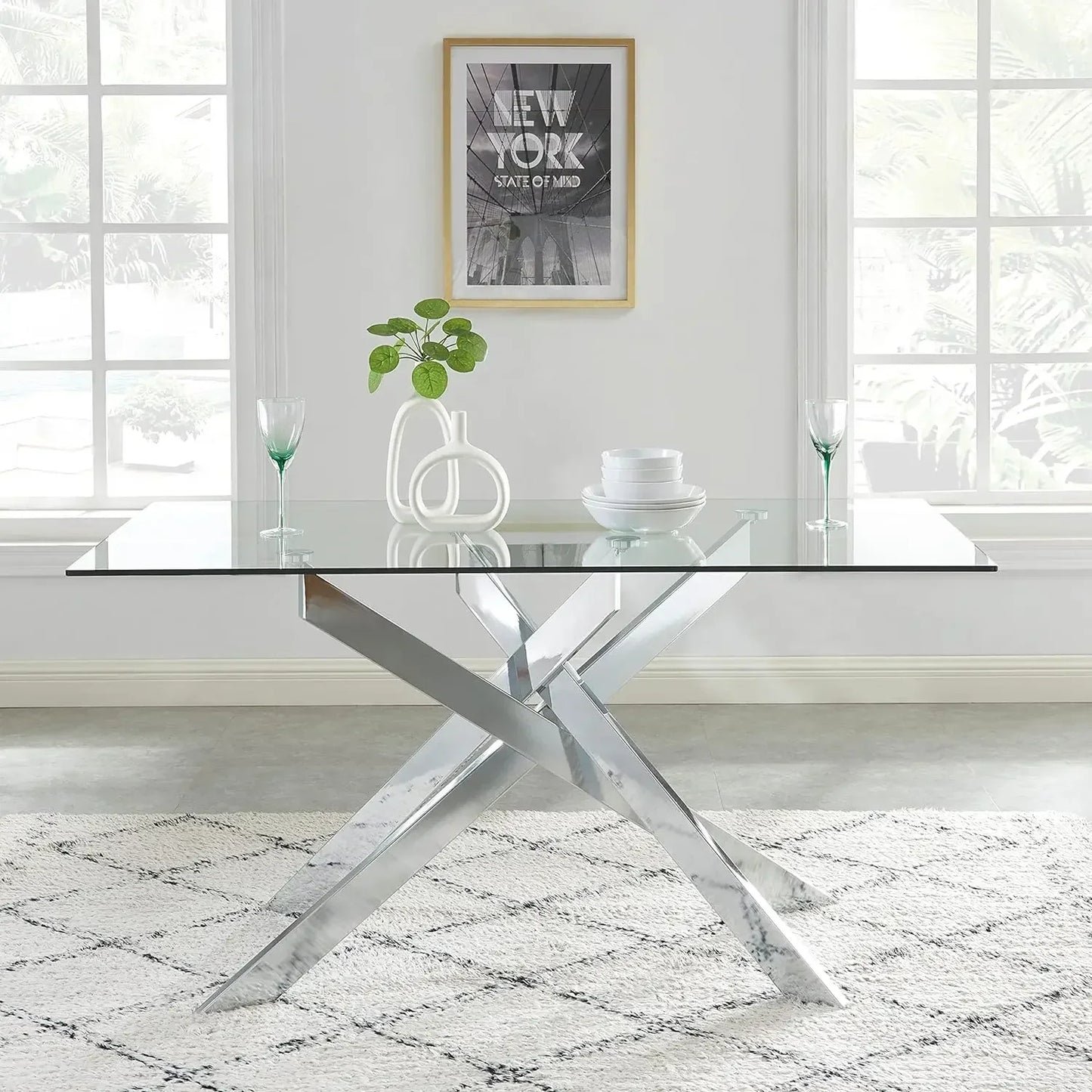 58.5”Rectangle Glass Dining Table tempered glass