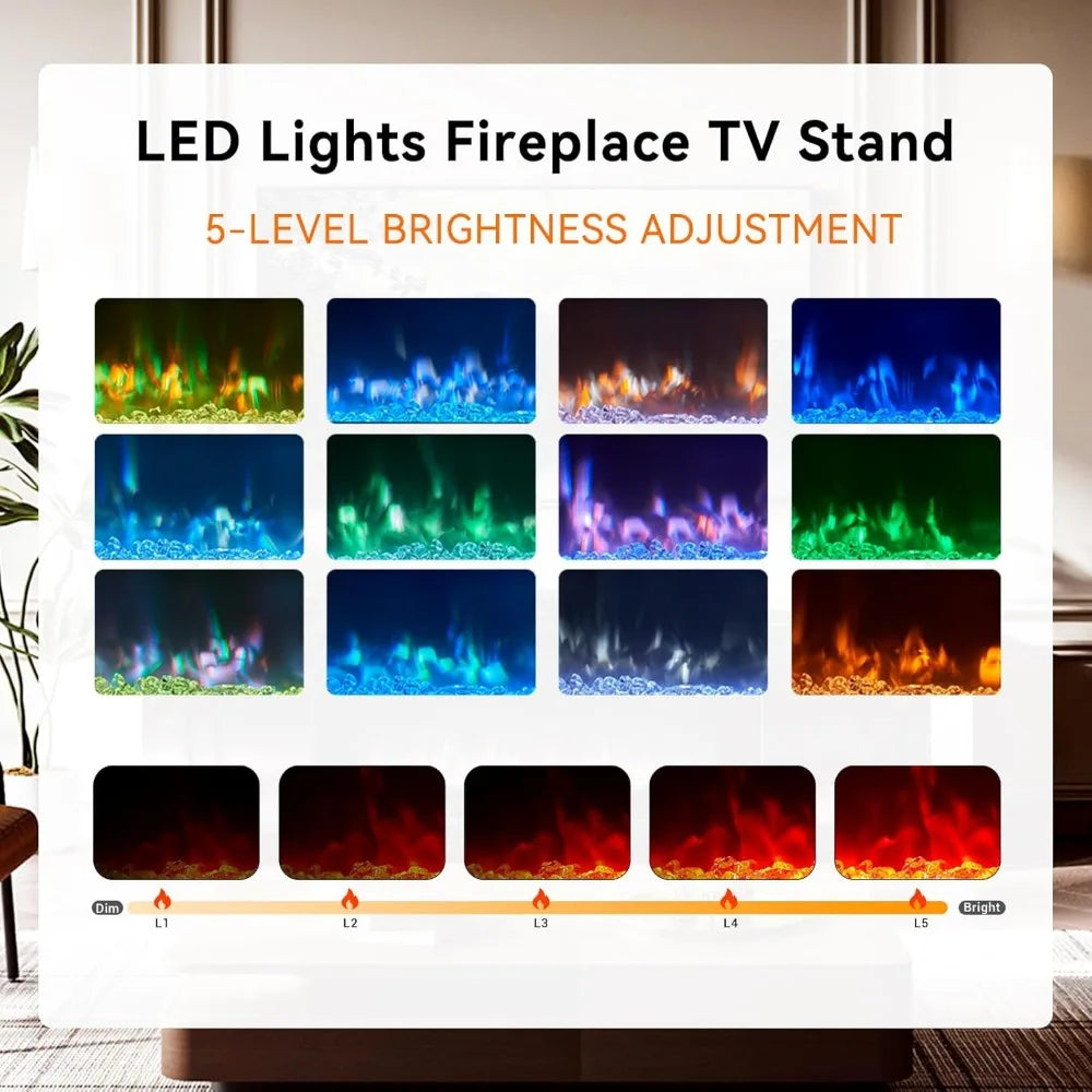 70" Fireplace TV Stand With 36" Electric Fireplace with LED Lights, Adjustable Legs TV
