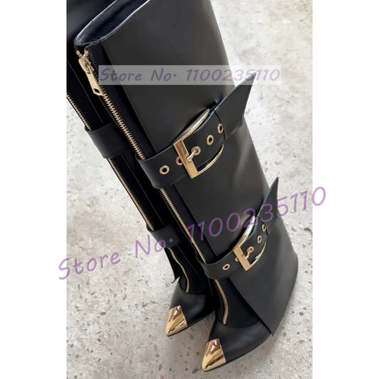 Belt Buckle Strap Fold Over Boots