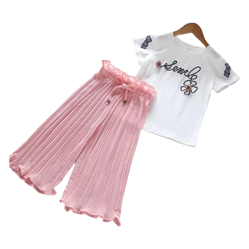 Girls Clothing Sets T-Shirt +Wide Leg Pants Suit