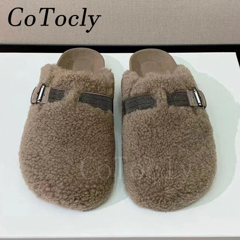 New Wool Slippers Women Round Toe