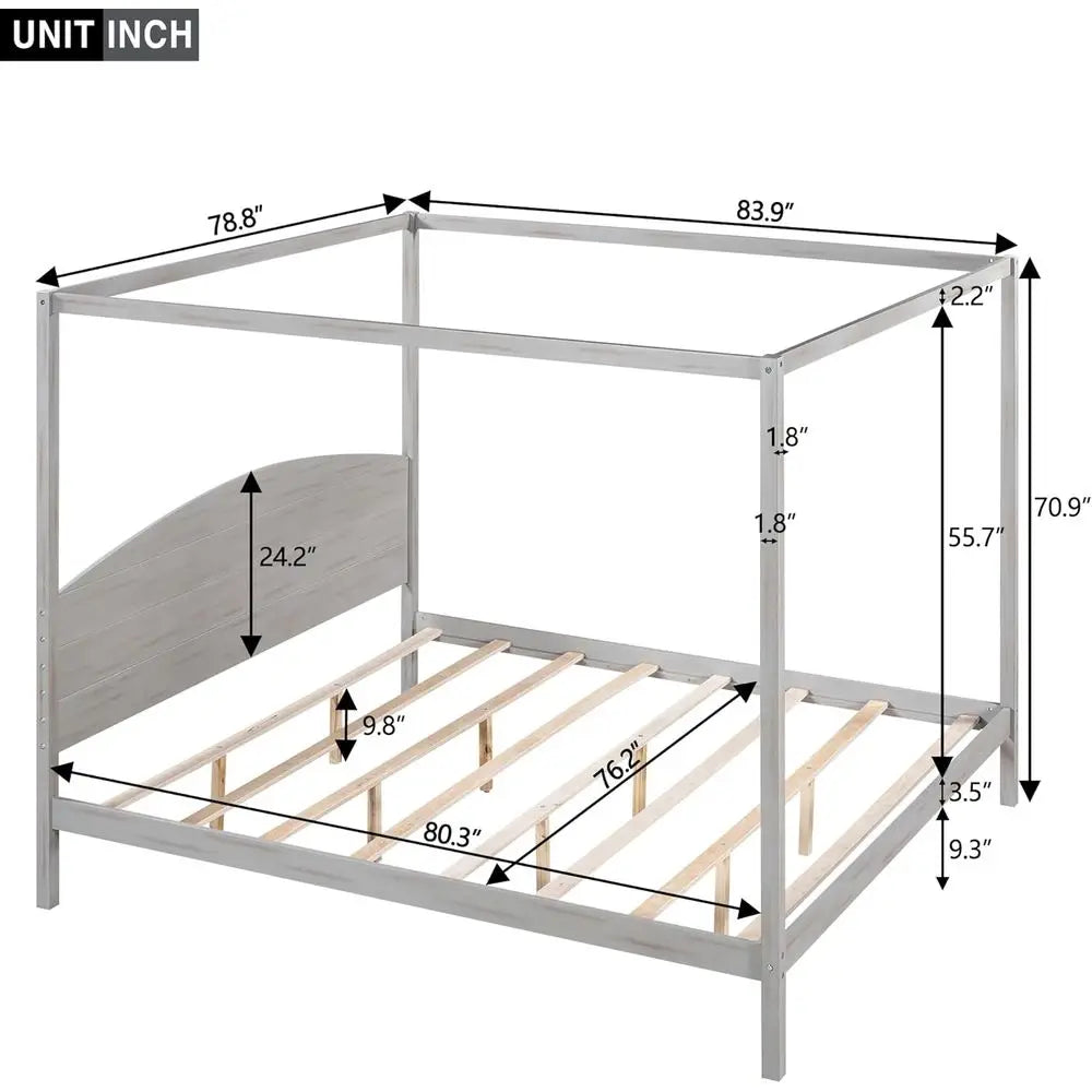 King Size 4 Poster Canopy Bed with Headboard