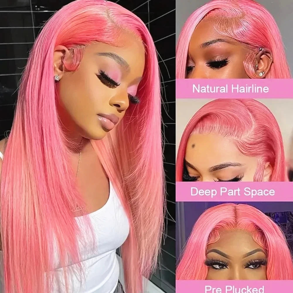 Bone Straight 13x6 HD Light Pink Lace Front Wigs 100% Human Hair