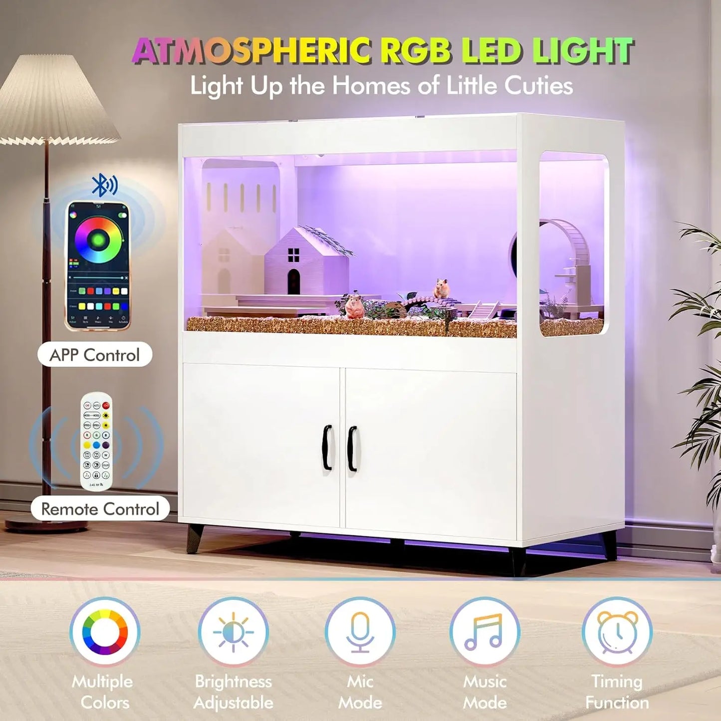 Large Cabinet with Storage and LED Lights Easy 360° View
