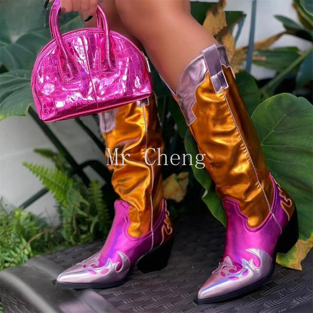 Chic Metallic Cowboy Boots for Women