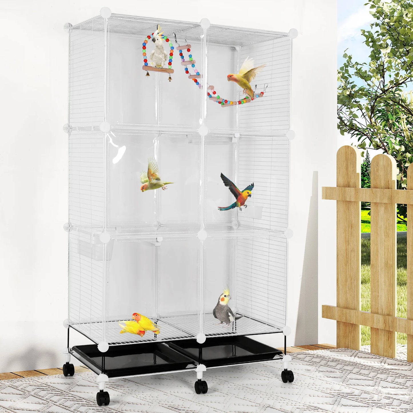 Bird Cage Universal with Wheels Stand Tray Swing Ladder