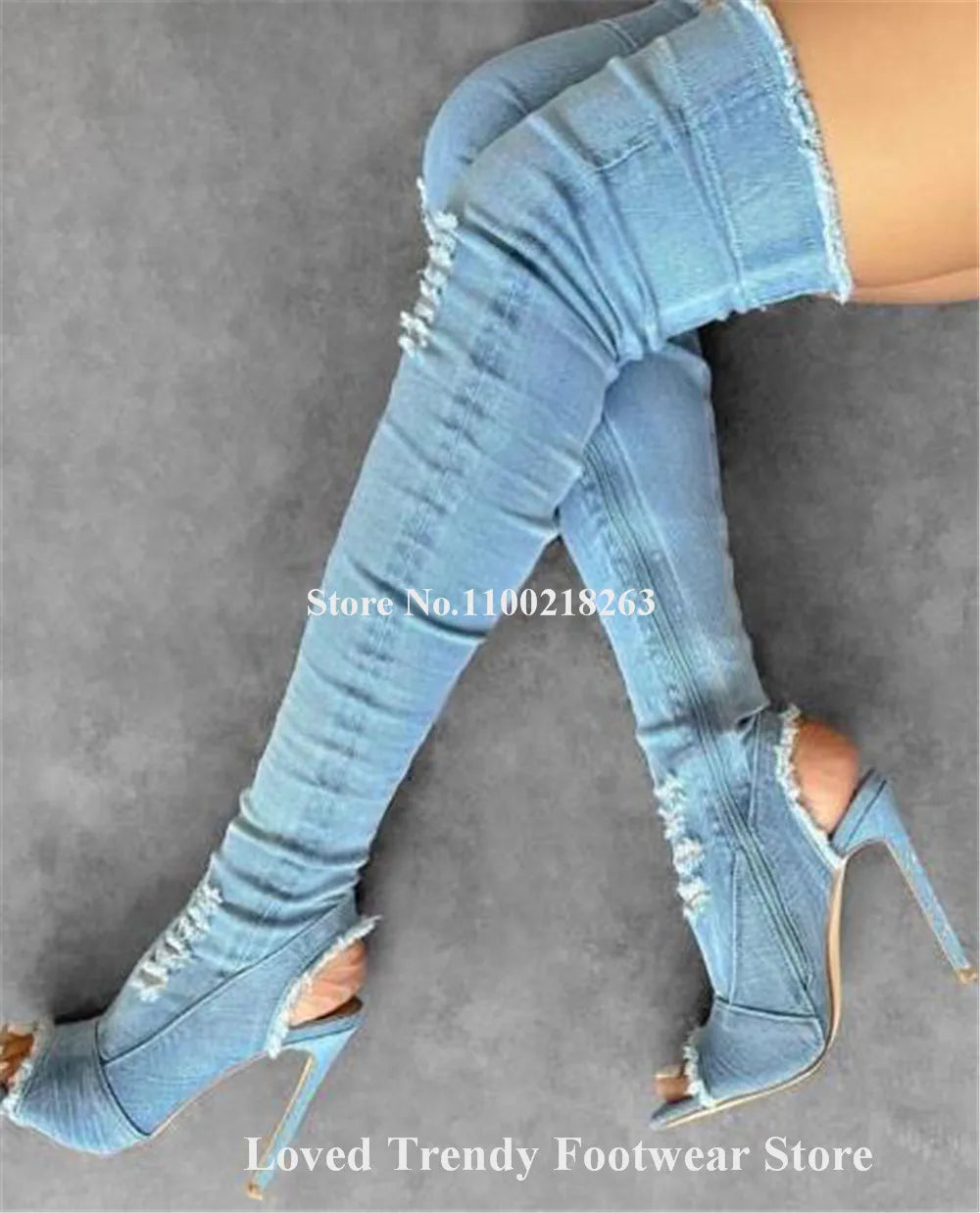 Sexy Blue Denim Over-the-Knee Stiletto Heel Boots