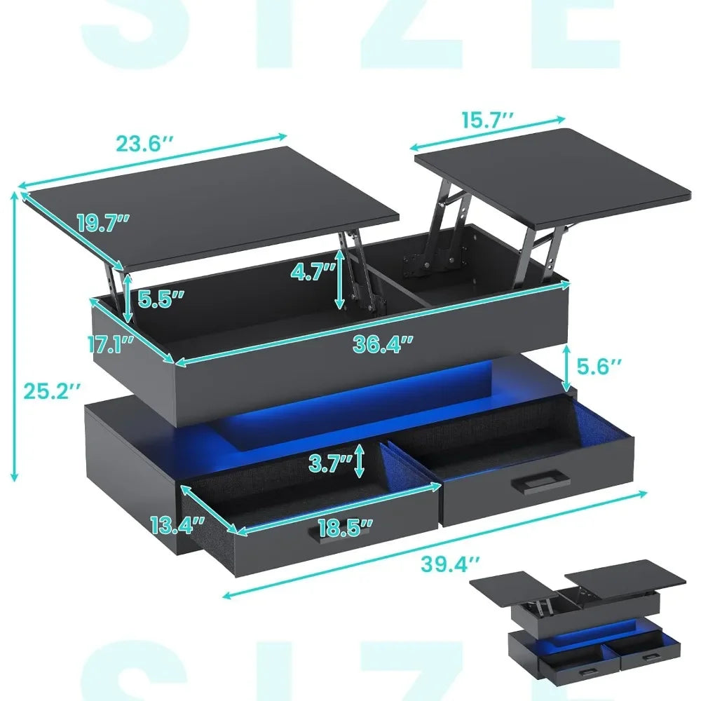 40" Lift Top Coffee Table with Storage & LED Light