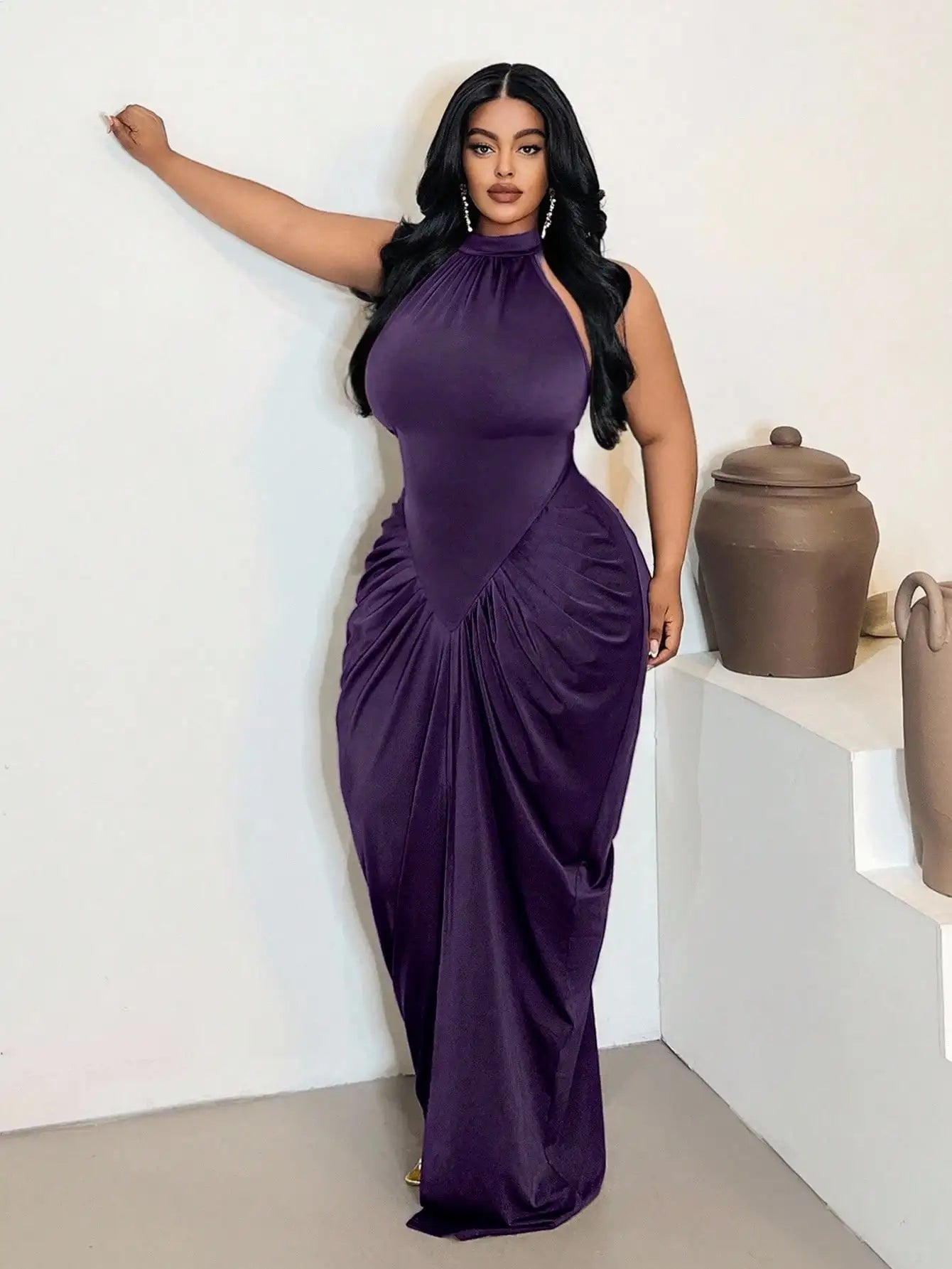 Plus Size Ruche Waist Maxi Dress