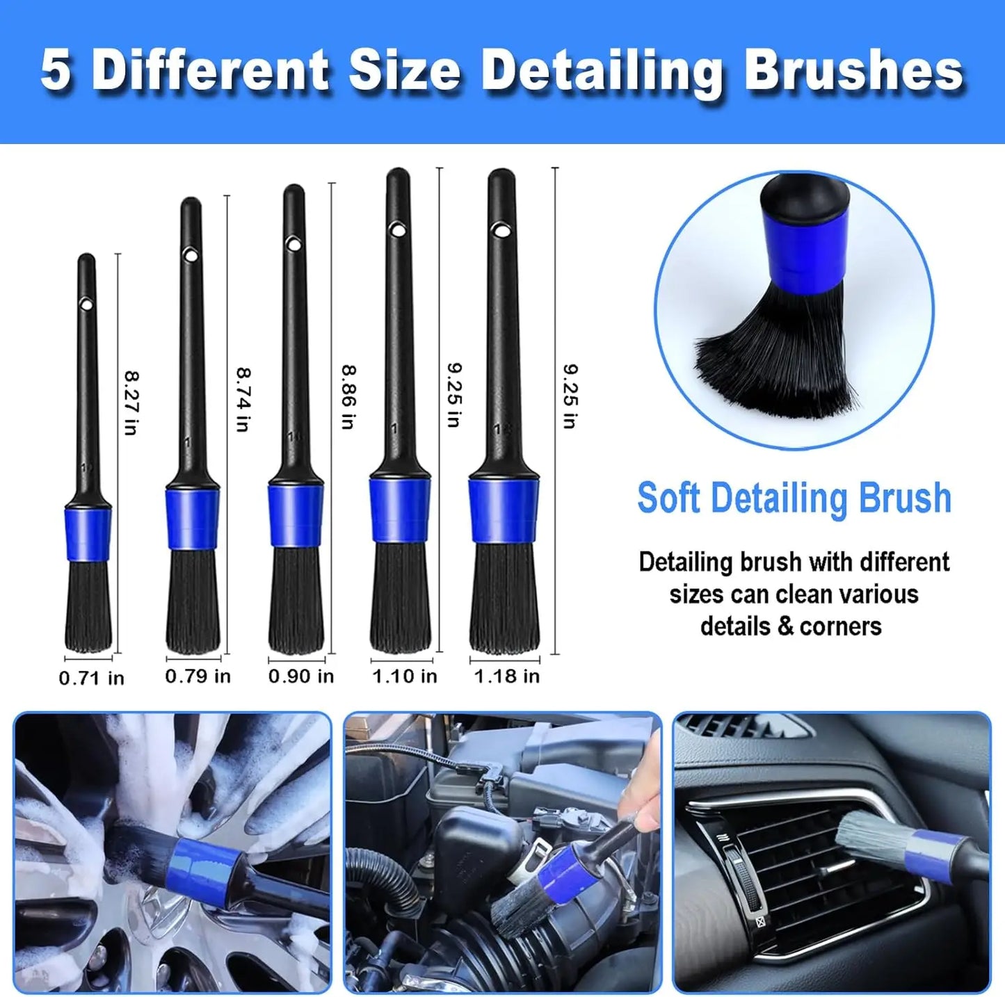 17pcs Car Interior Detailing Kit with Vacuum, Brushes & Cleaning Tools