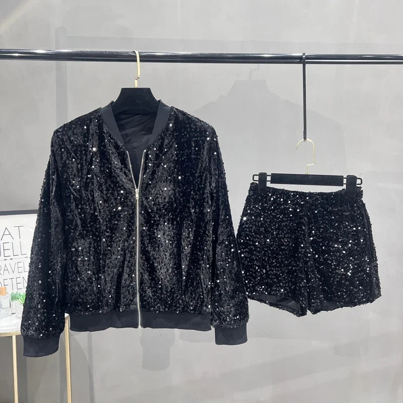 Sequined Versatile and Thin Two-piece Women's Fashion Set