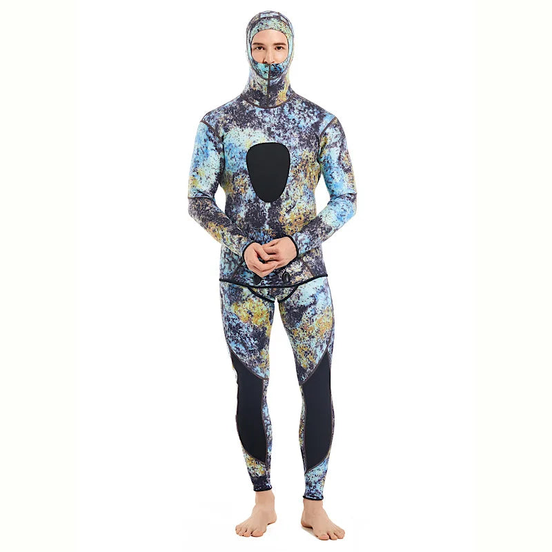 3mm Camouflage Top and Pants Two-piece Hooded Diving Suit
