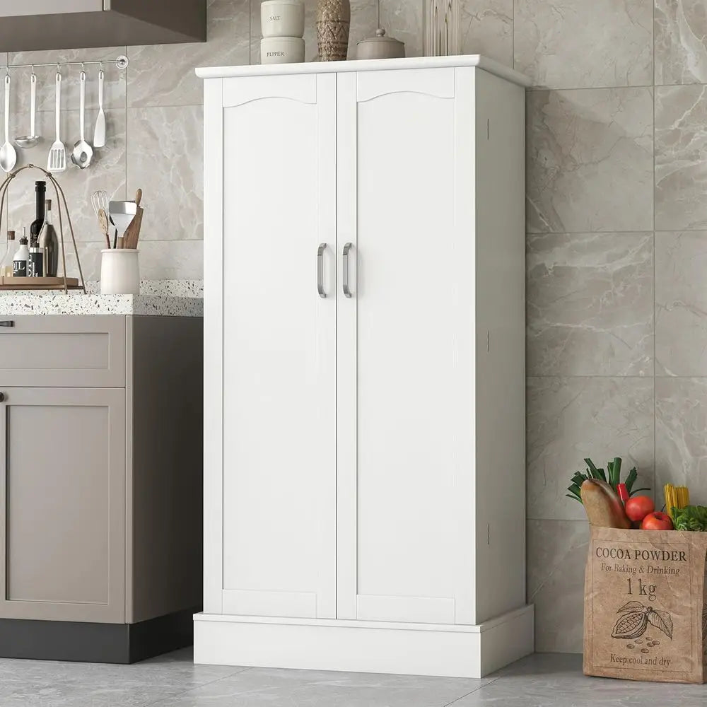 Freestanding Kitchen Pantry Cabinet with Doors and Adjustable Shelves