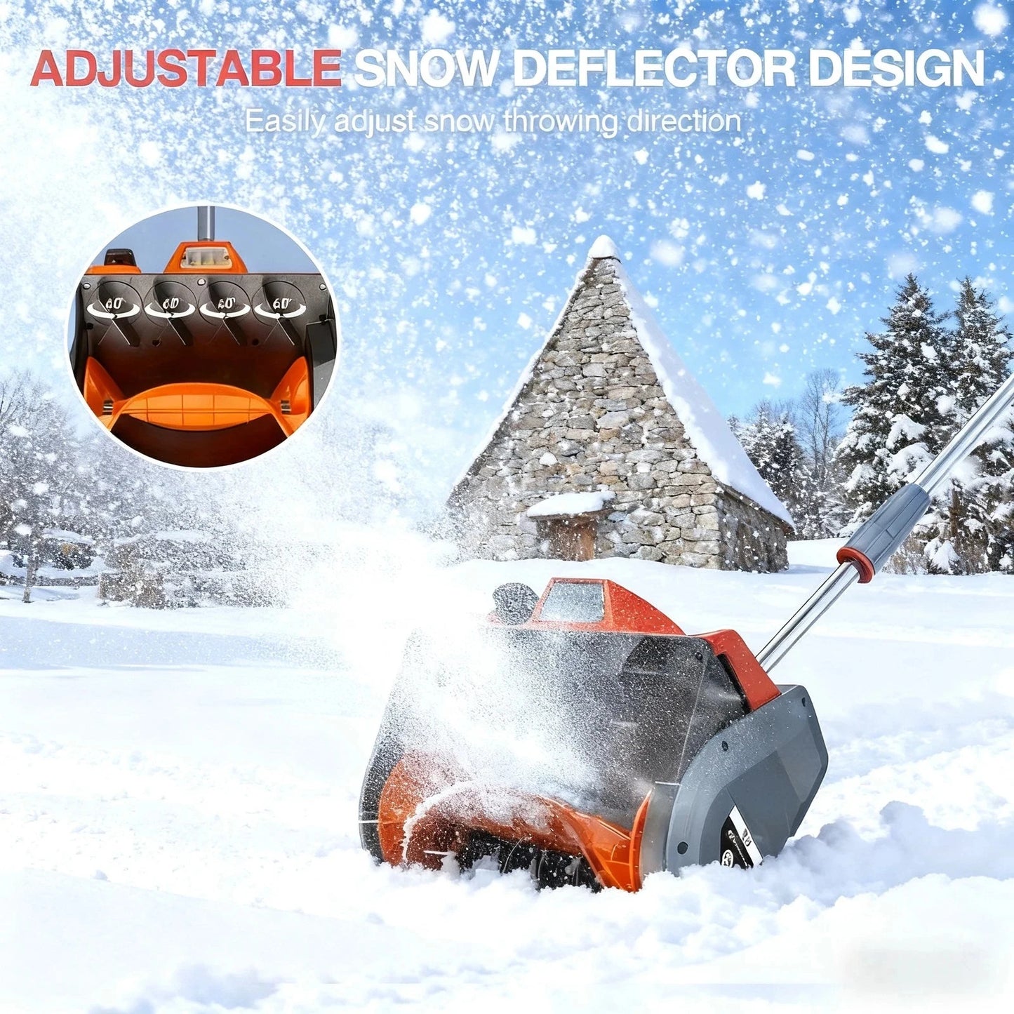 Cordless Snow Blower w/LED Light 23 Ft Thrower Distance