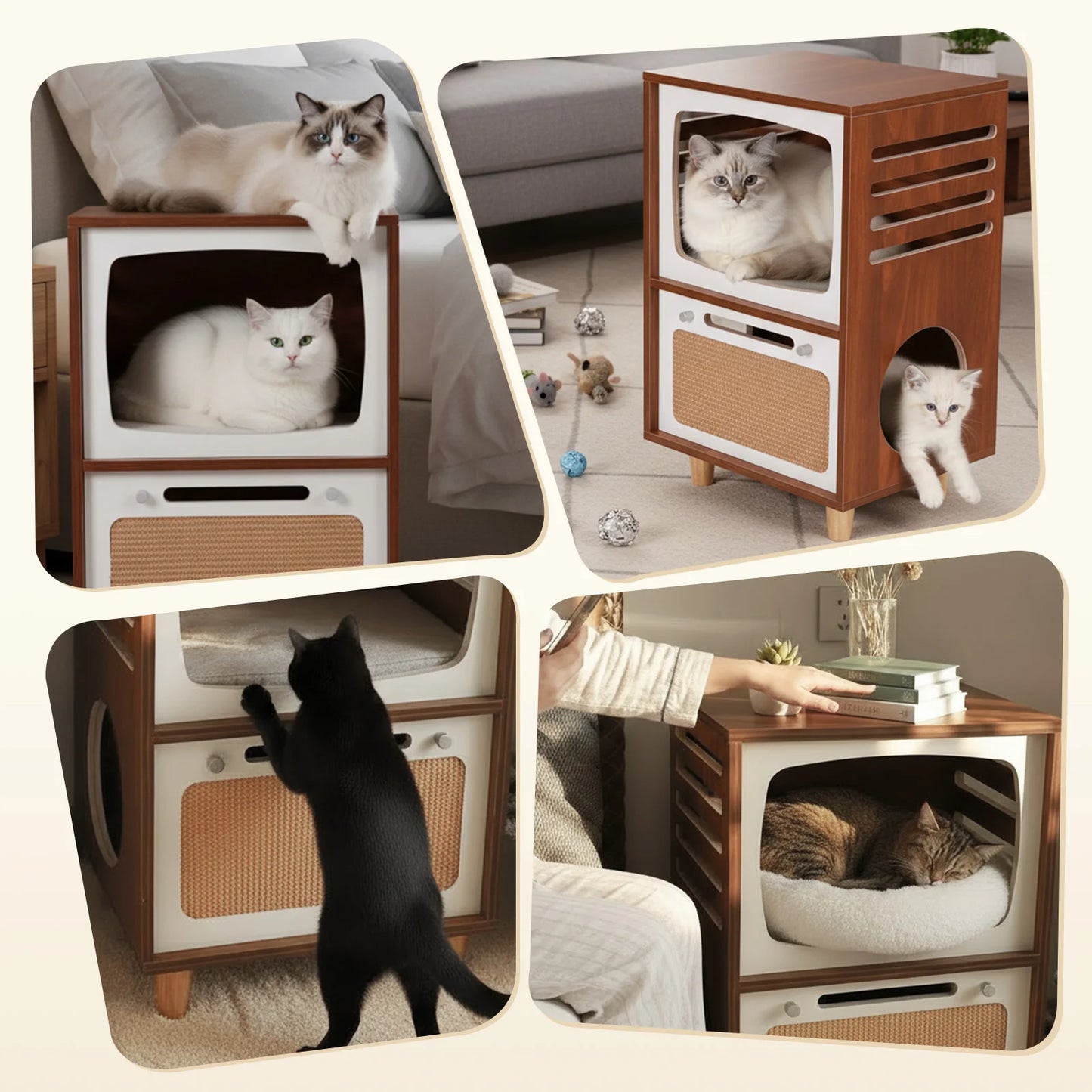 TV-Style Large Side Cat Home with Scratching Board
