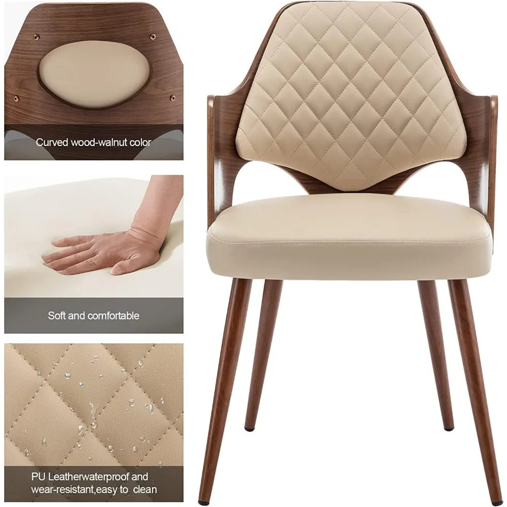 Dining Chairs Set of 2 Upholstered Walnut Curved Back