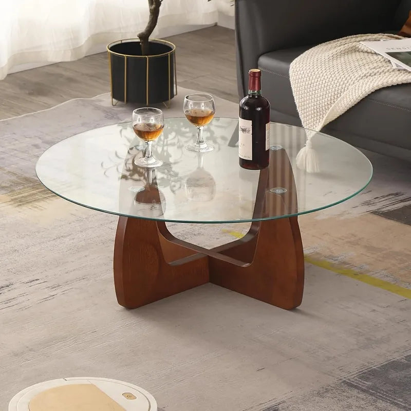 31.5" Round Glass Coffee Table Modern