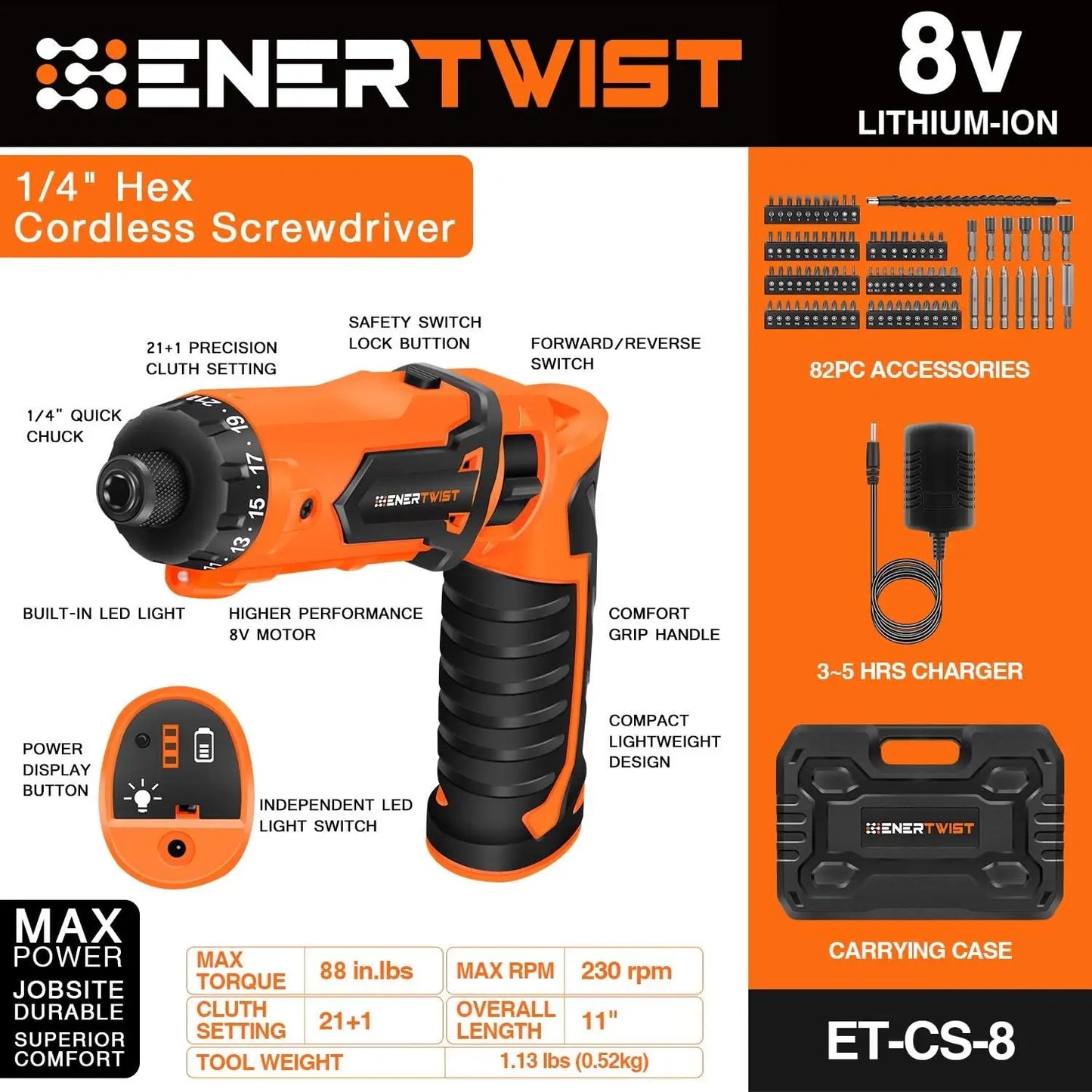 8V Cordless Screwdriver with 82 Accessories