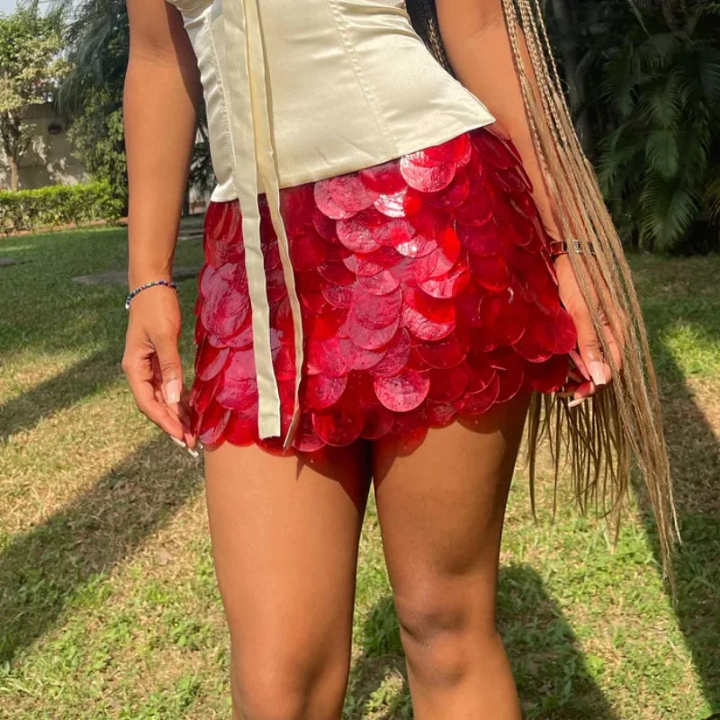 Casual Low Rise Sequins Skirt Party Clubwear