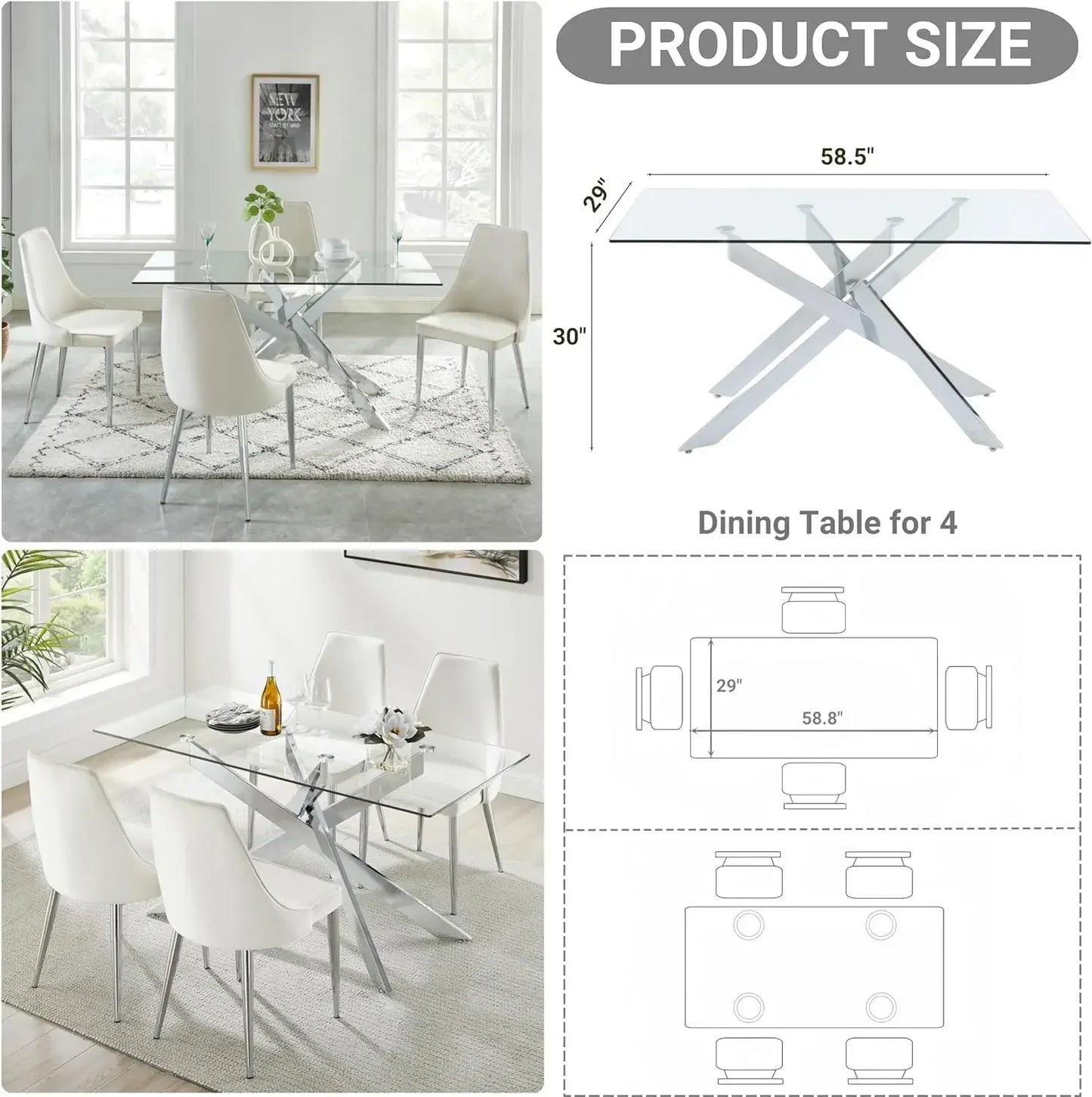 58.5”Rectangle Glass Dining Table tempered glass