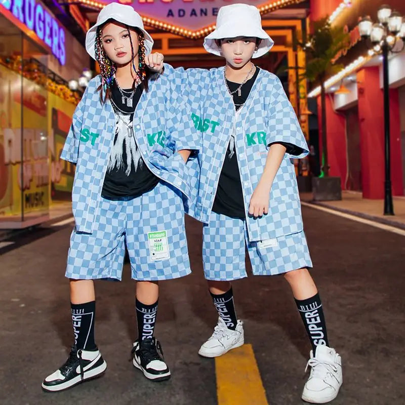 Girls Denim Plaid K pop Hip Hop Dancewear