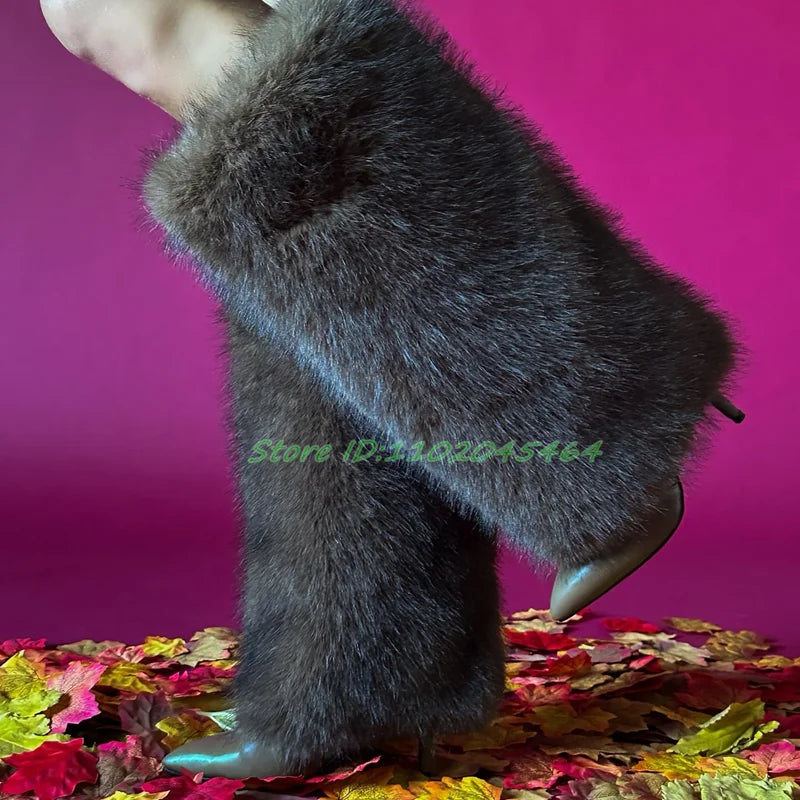 Sexy Fur Pointed Toe Knee High Boots