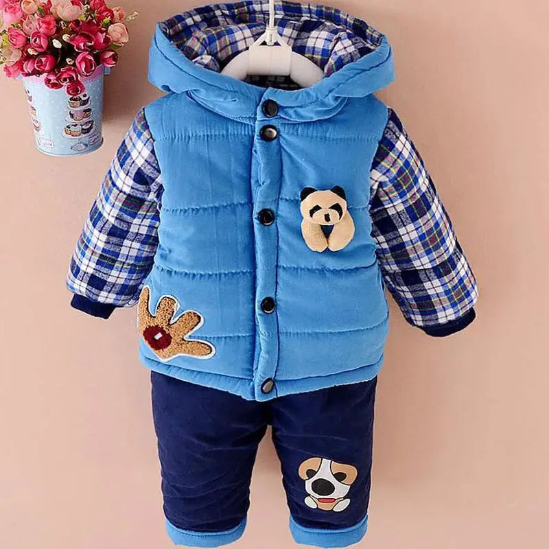 New boys clothing suit set warm down jacket+pants long sleeve coat 0-4 years