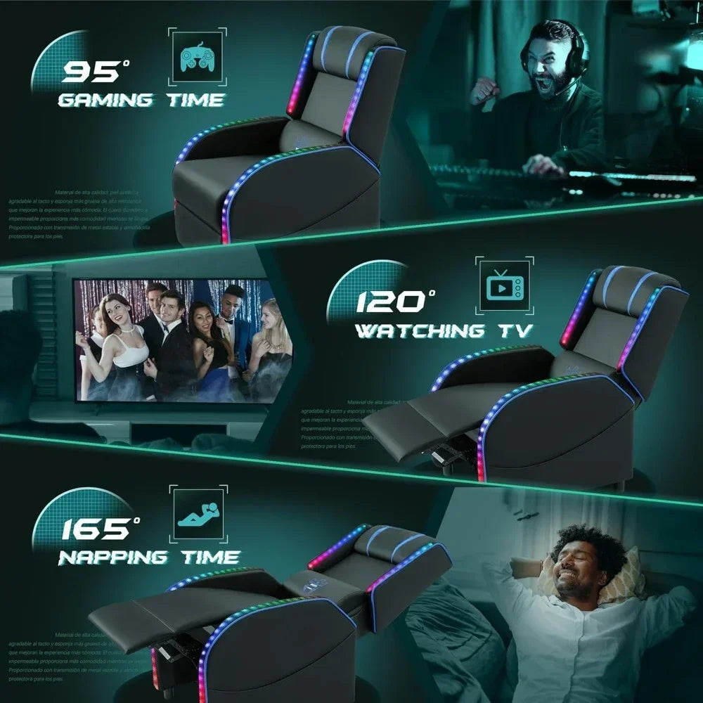 LED Gaming Massage Recliner Chair Racing Style