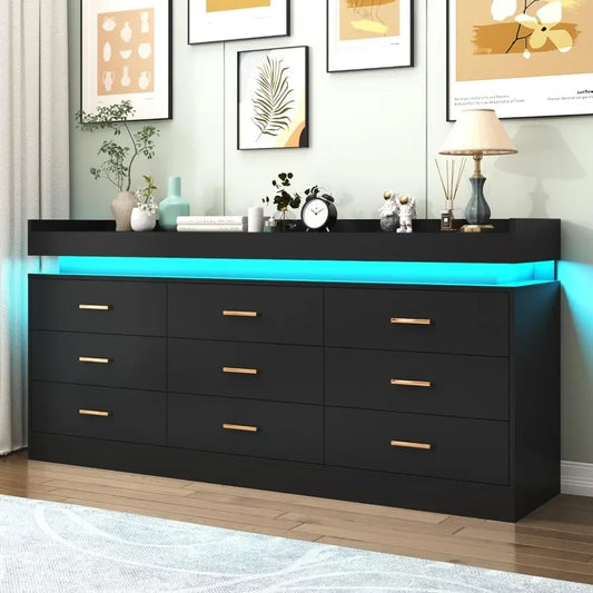 Modern Dresser 9 Drawer with LED Lights