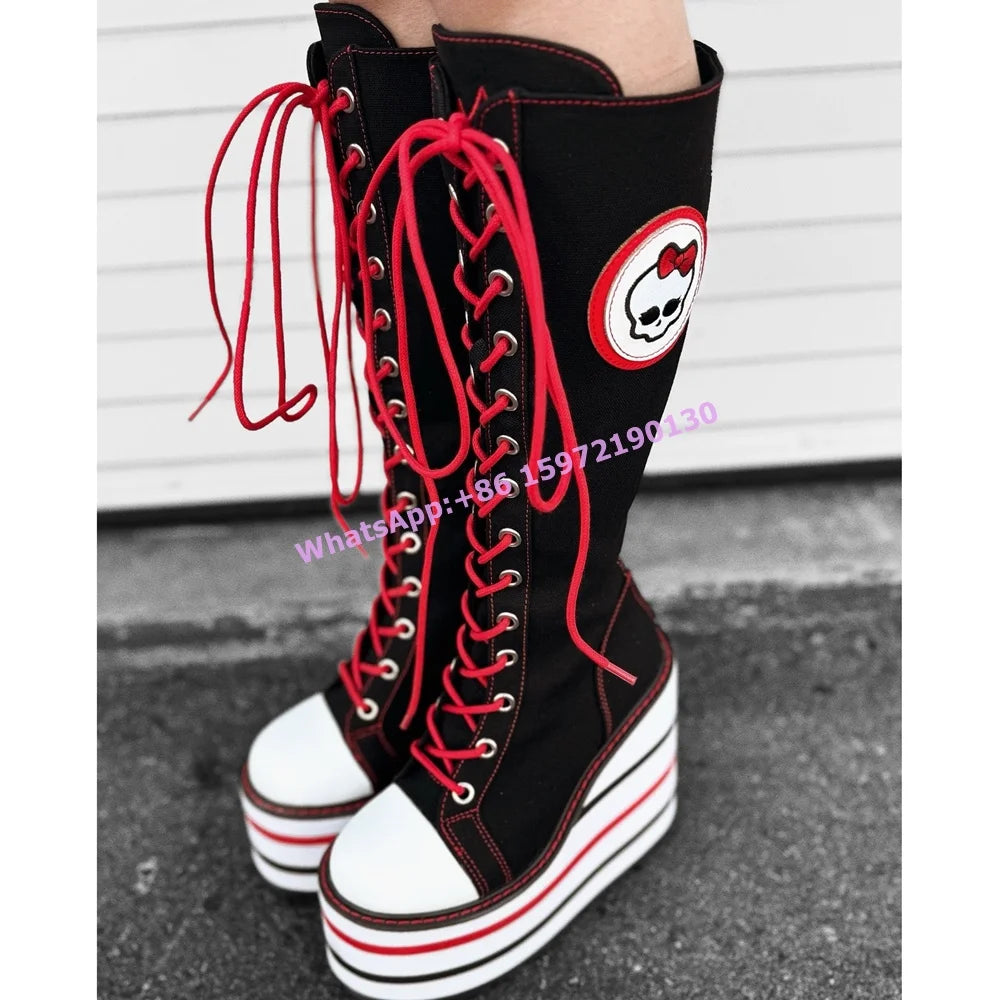 Platform Knee High Boots Thick Soled Round Toe