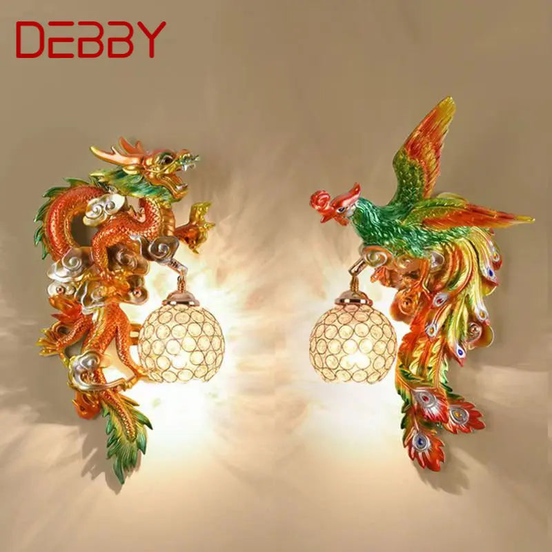 Modern Resin Wall LED Devise Dragon and Phoenix Sconce