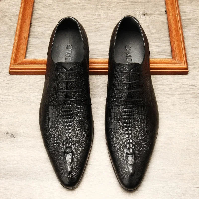 Handmade Genuine Leather Crocodile Pattern Loafers