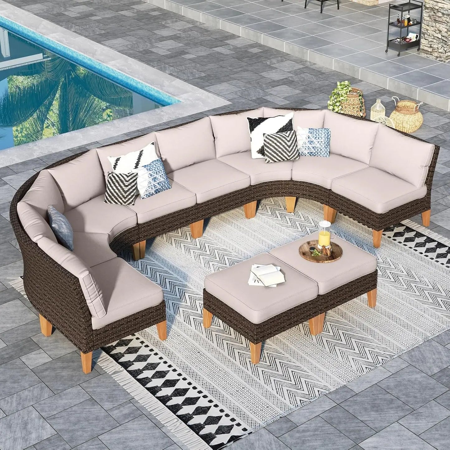 12 Piece Curved Outdoor Sectional Sofa Set