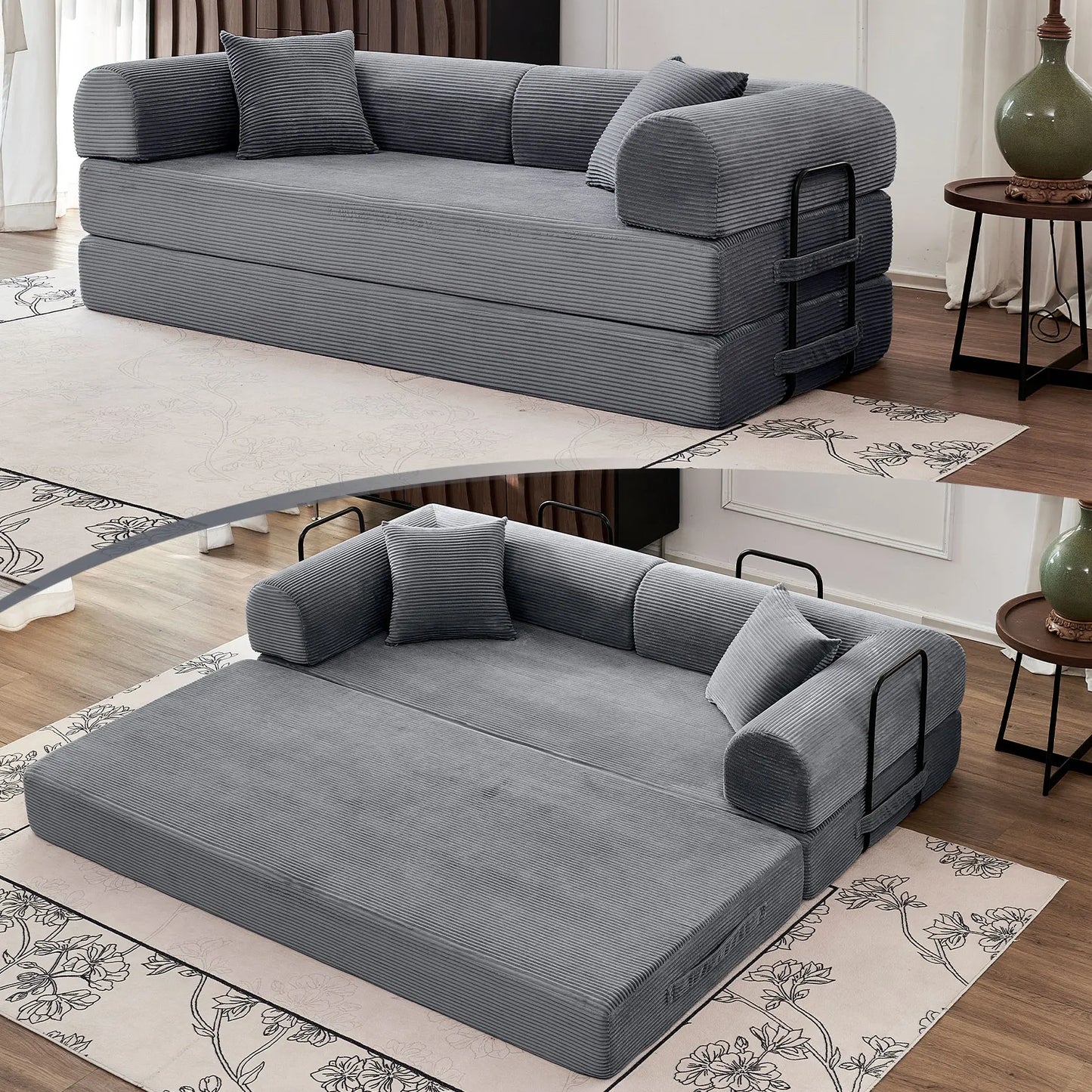 79" Convertible Sofa Bed with Fixed-Shape Frame & Removable Armrests
