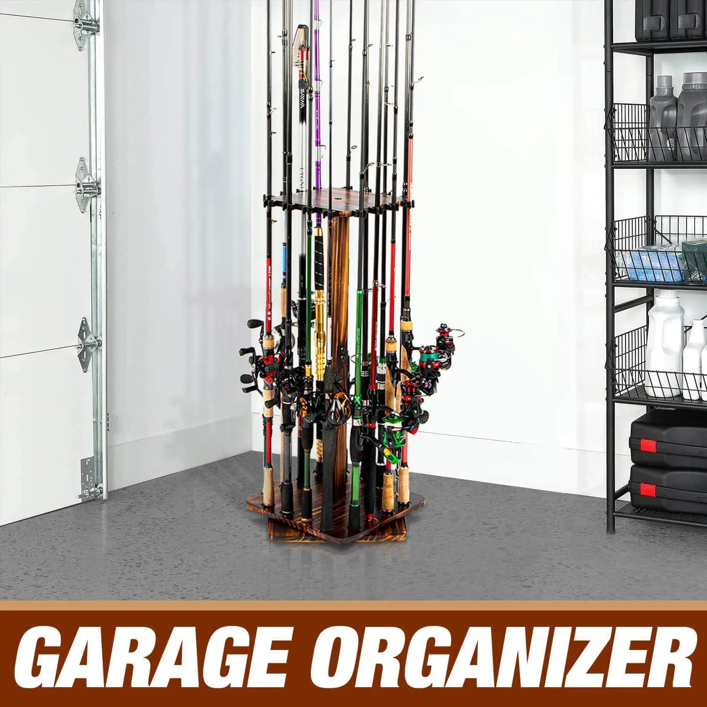 360 Degree Rotating Fishing Pole Rack up to 16 Rods