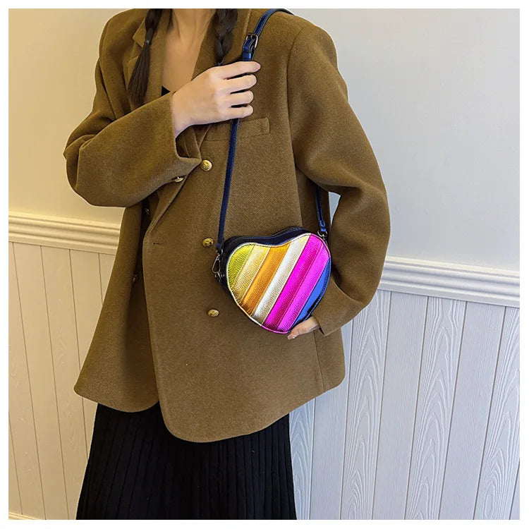 Fashion Design Mini Rainbow Heart Colorful Cross Body Bag