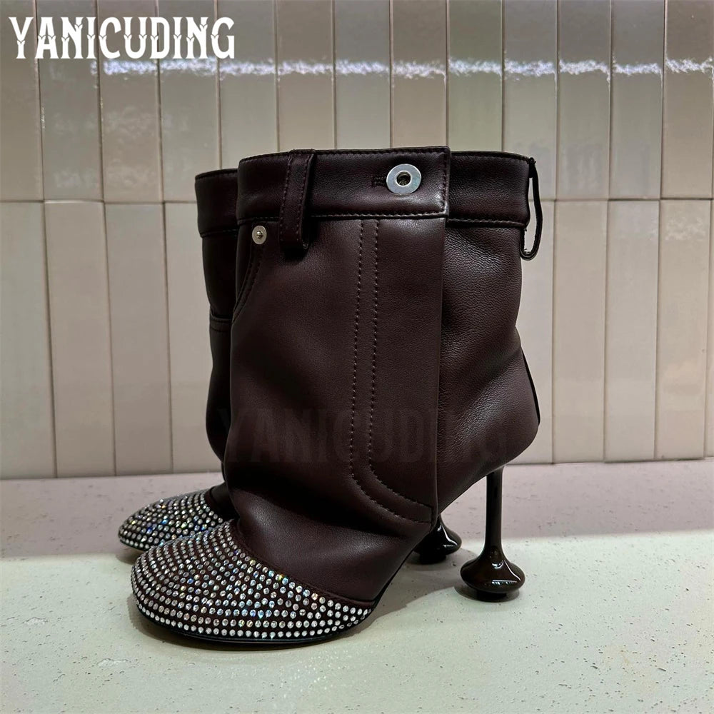 Rhinestone Pocket Novelty Designer Style Strange Heel Ankle Boots