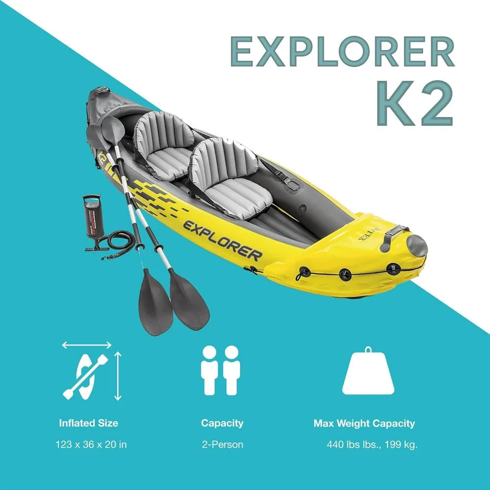 K2 Inflatable Kayak Set: Includes 86in Aluminum Oars and High-Output Pump