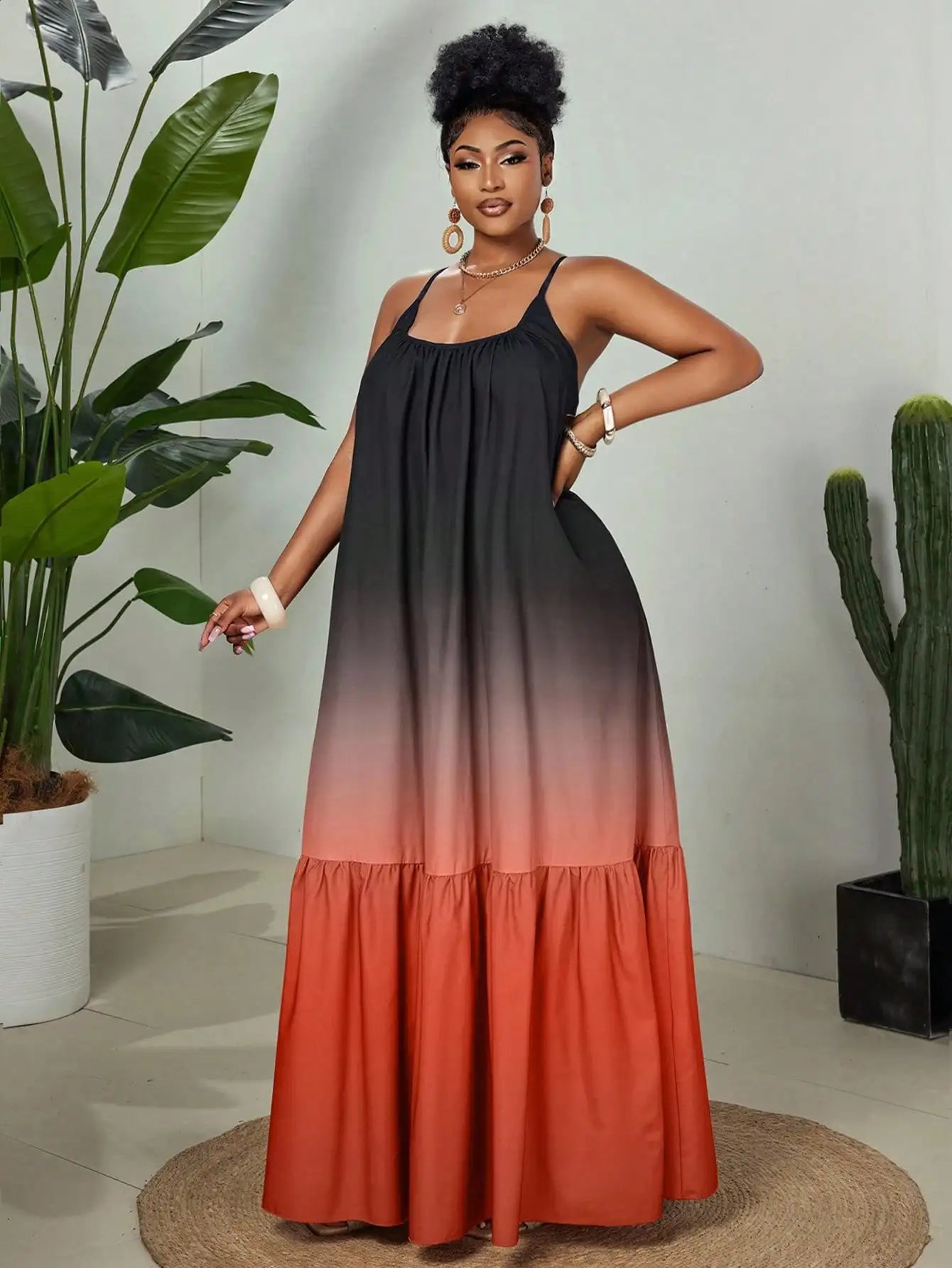 Plus Size Gradient Maxi Dress with Spaghetti Straps
