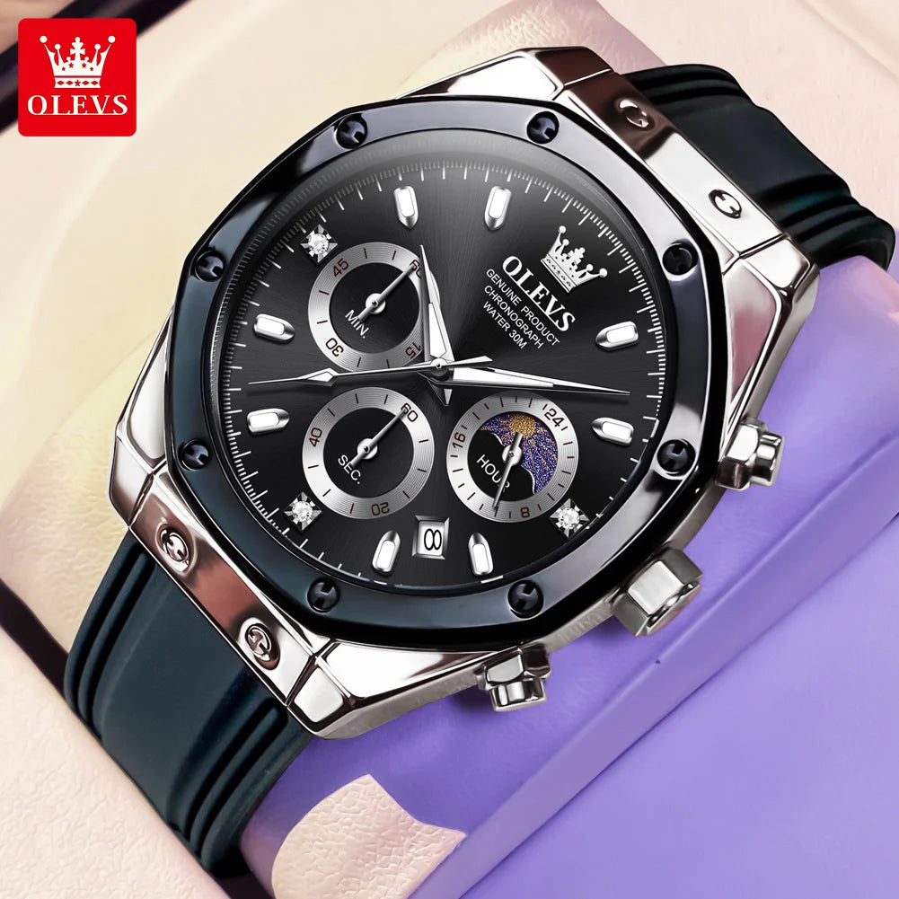 Waterproof Moon Phase Chronograph Quartz Watch