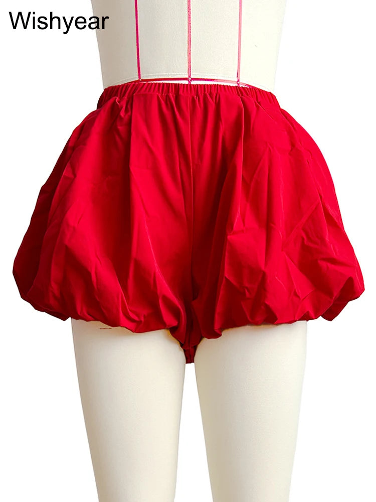 Casual Pleated Double Bubble Baddie Shorts for Women